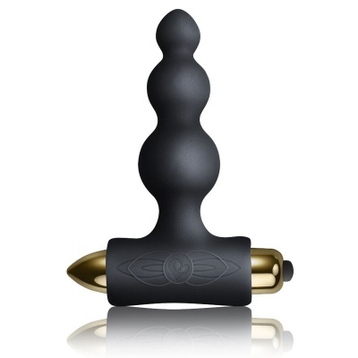 Plug anal preto com base dourada e botão