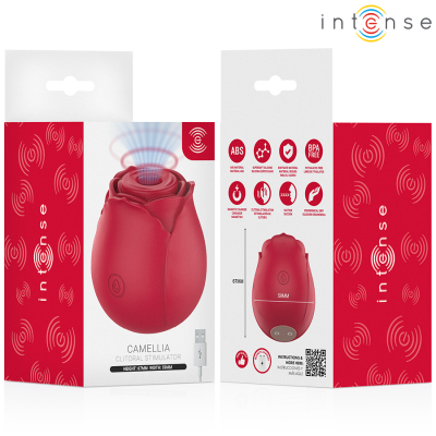 Embalagem e estimulador clitoriano vermelho em forma de flor Camellia