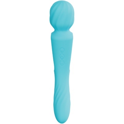 Vibrador azul claro de silicone com cabeça arredondada e design ondulado