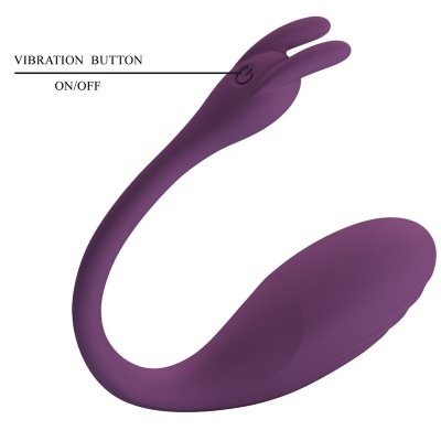 Produto de silicone roxo com botão de vibração e formato curvo