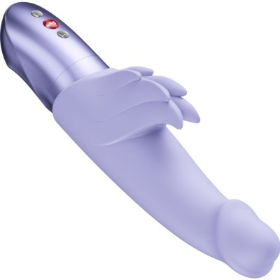 Vibrador lilás com base metálica e botões