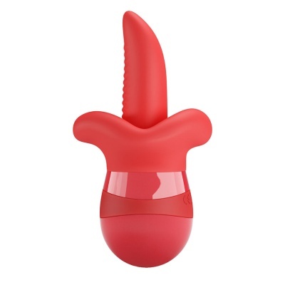Vibrador vermelho com design ergonómico e texturas