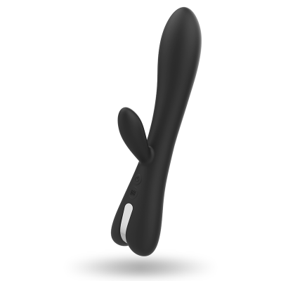 Vibrador preto anatómico em silicone com dois botões