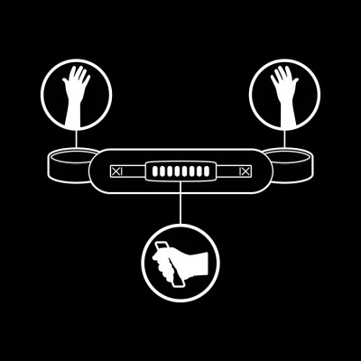 dispositivo eletrônico com ícones de mãos em círculo