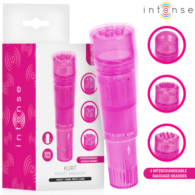 Massageador portátil rosa translúcido Intense com 4 cabeças intercambiáveis