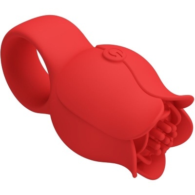 Dispositivo vermelho em silicone com anel circular e botão de energia em relevo
