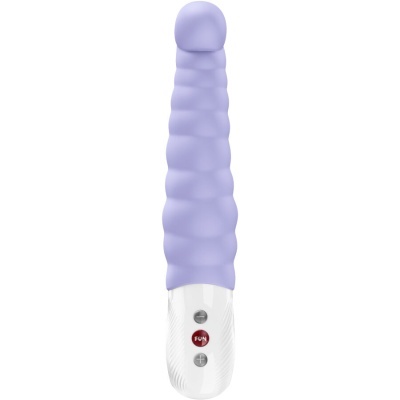 Vibrador lilás texturizado com controlo branco e botões FUN