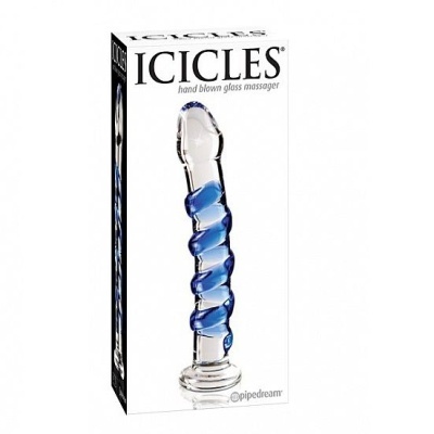 Embalagem do massageador de vidro ICICLES com design espiral azul