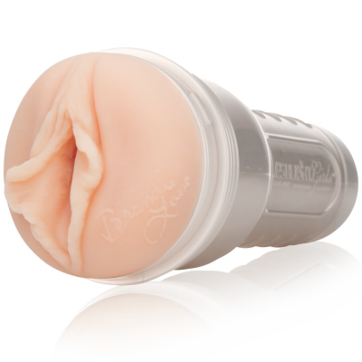 Simulador vaginal erotico em silicone cor pele com estrutura cilíndrica cinzenta