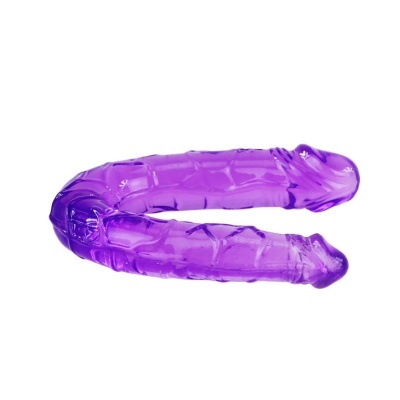Sex toy duplo transparente roxo em fundo branco
