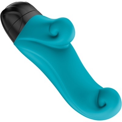Dispositivo azul de silicone com tampa preta e design curvado