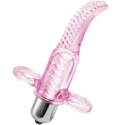 Vibrador rosa translúcido com textura e base metálica prateada