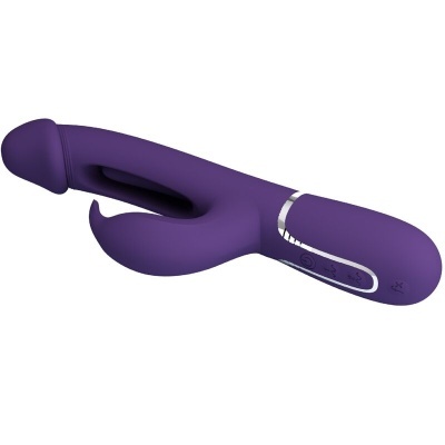 Vibrador roxo em silicone, design anatómico com botões de controlo na base