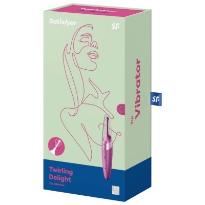 Caixa do vibrador Satisfyer cor rosa com design minimalista e figura feminina desenhada