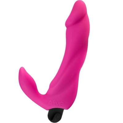 Vibrador rosa em silicone curvo com botão preto na base