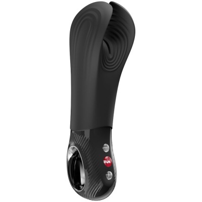 Vibrador preto com botão FUN e textura circular