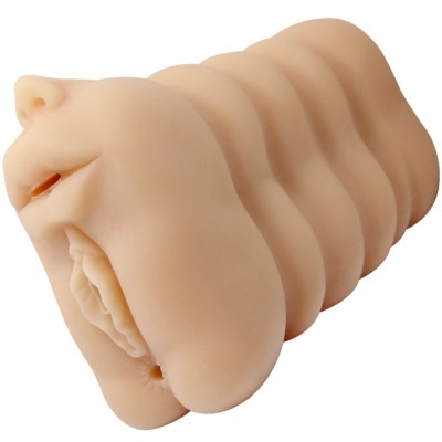 Massa de silicone cor de pele com textura ondulada e abertura frontal