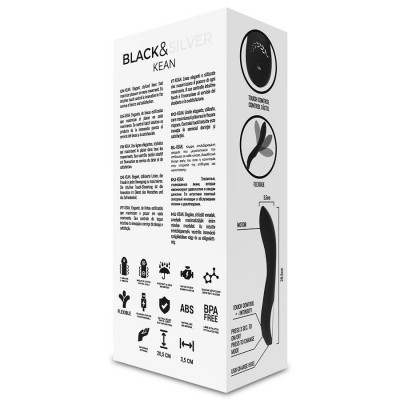 Embalagem branca com texto e ícones para produto BLACK & KEAN SILVER