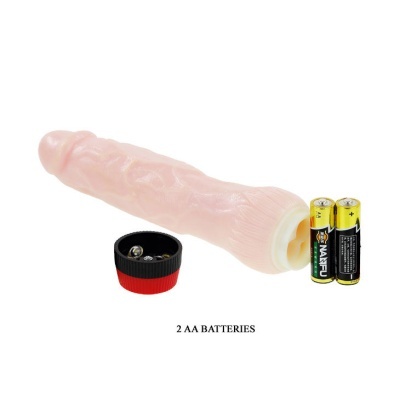 Dildo vibrador cor de pele com pilhas AA e tampa redonda preta