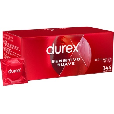 Caixa vermelha de preservativos Durex Sensitivo Suave Regular Fit com 144 unidades