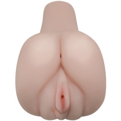 Moldagem em silicone de nádegas e órgão genital feminino, cor pele clara.