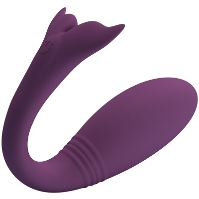 Vibrador de silicone violeta com design curvo e duas extremidades
