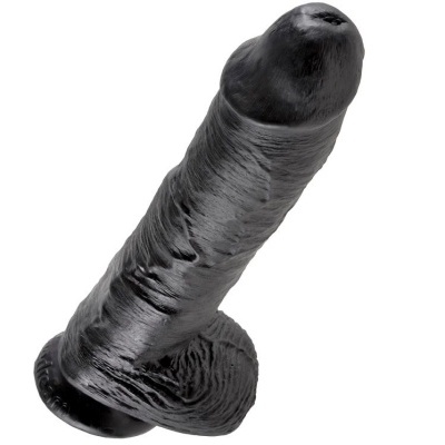 Dildo preto com textura realística e base de ventosa