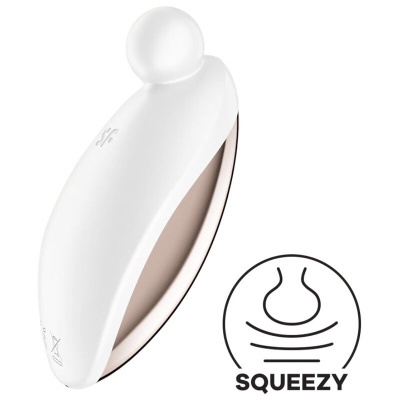 Dispositivo branco curvo com esfera e selo SQUEEZY