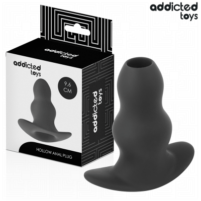 Plug anal oco preto com embalagem preta e branca da marca addicted toys