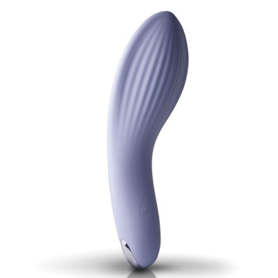 Vibrador lilás em silicone com textura e base metálica