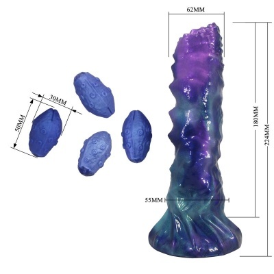 Objete roxo e azul texturizado com quatro pequenos objetos azuis texturizados