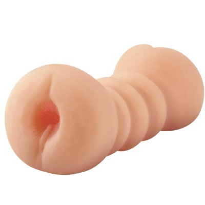 Brinquedo sexual em silicone cor de pele com abertura oval e textura detalhada.