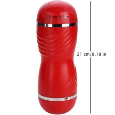 Frasco vermelho com textura e medidas impressas