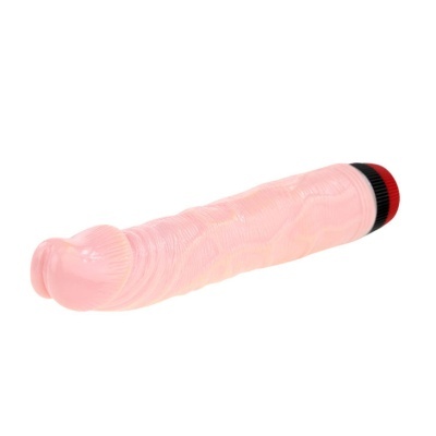 Vibrador cor de pele com textura e controlo vermelho e preto