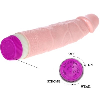 Vibrador rosa com tampa roxa e controlo de intensidade