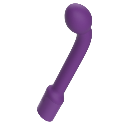 Objeto roxo de silicone com formato curvado e extremidade arredondada