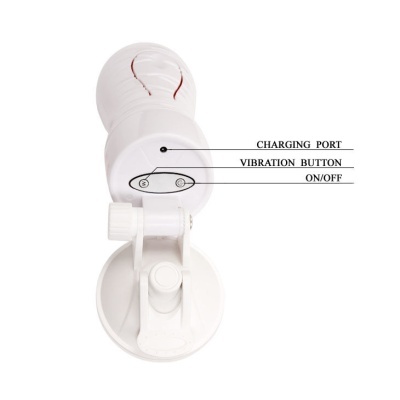 Dispositivo branco com ventosa e rótulos de funções em inglês