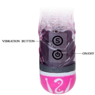 violet and pink textured vibrator with labeled buttons