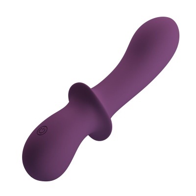 Vibrador de silicone roxo curvado com botão de ligar