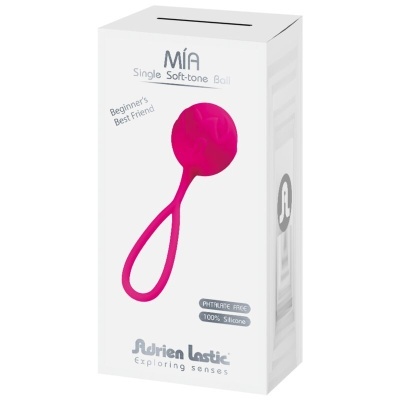 Embalagem branca com produto rosa MÍA Single Soft-bone Ball em silicone