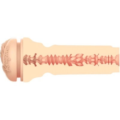 Objeto cilíndrico com interior texturizado e texto 'Realistic' na extremidade