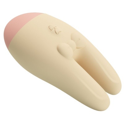 Produto em forma de coelho em silicone bege e rosa claro