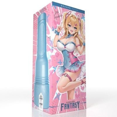 Embalagem de produto cinzento-azulado com ilustração anime e texto relacionado