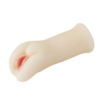 Produto cilíndrico de cor bege com abertura rosa