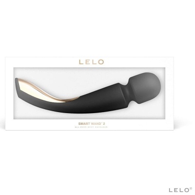 Massajador corporal LELO SMART WAND 2 preto e dourado na embalagem branca