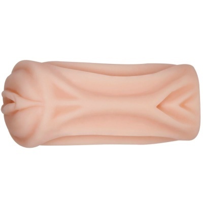 Produto cilíndrico em silicone cor de pele com textura interior ondulada