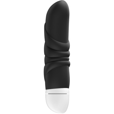 Vibrador preto com base branca sobre fundo branco