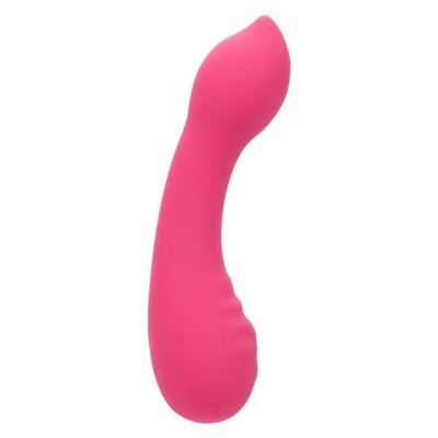 Vibrador rosa de silicone com formato curvo e superfície lisa