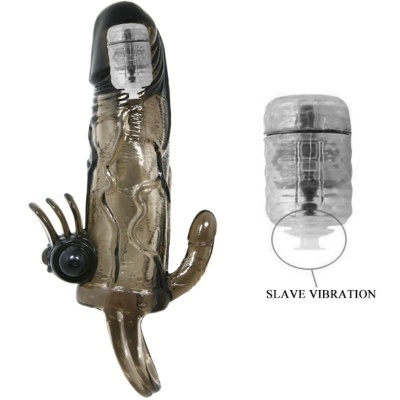 Dildo transparente castanho com acessórios e motor vibratório