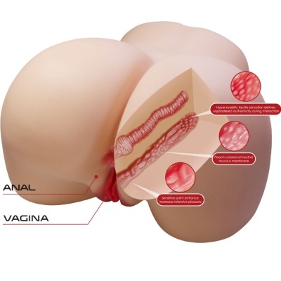 Modelo anatómico silicone com anais e vagina, texturas internas visíveis